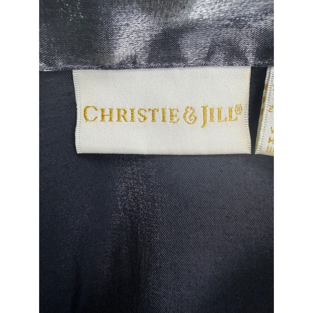 Christie & Jill Y2K Metallic Silver Button Down Blouse Long Sleeve Top 10 - Picture 4 of 11